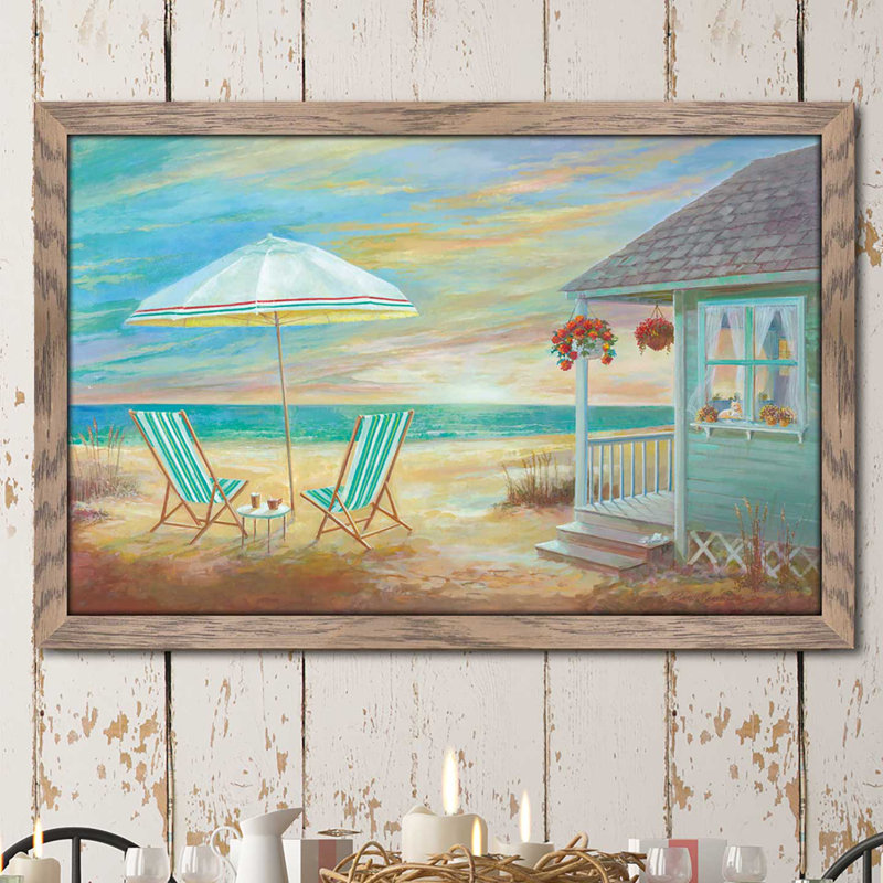 « beach artisanat », reproduction de peinture à l’huile encadrée, H 21,5 po x l 27,5 po x P 0,75 po