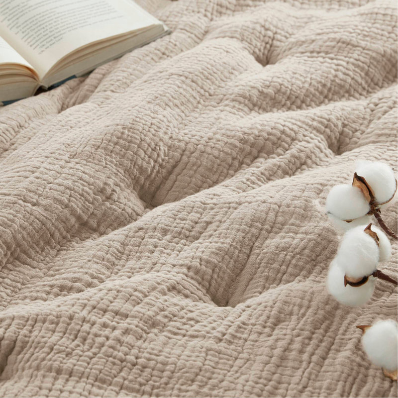 Ensemble de courtepointe brodée en coton 3 pièces, Full Quilt + 2 Standard Shams, Taupe