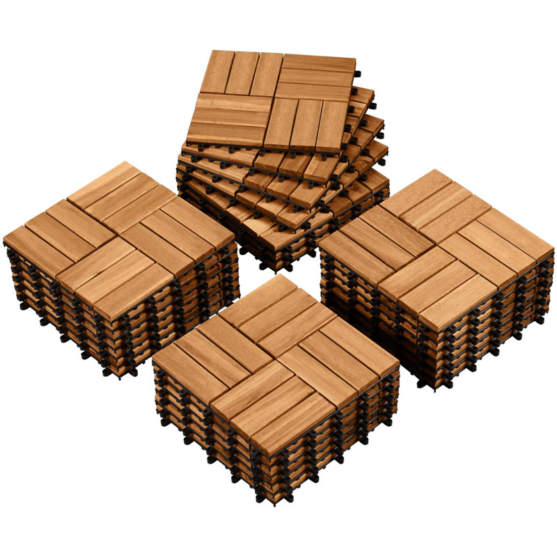 2.5cm L x 30cm W Solid Wood Interlocking Deck Deck Tile Kit