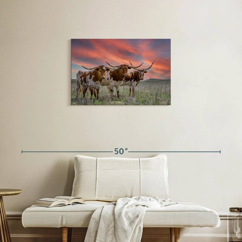 Three Texas Longhorns, 20" H x 30" W
