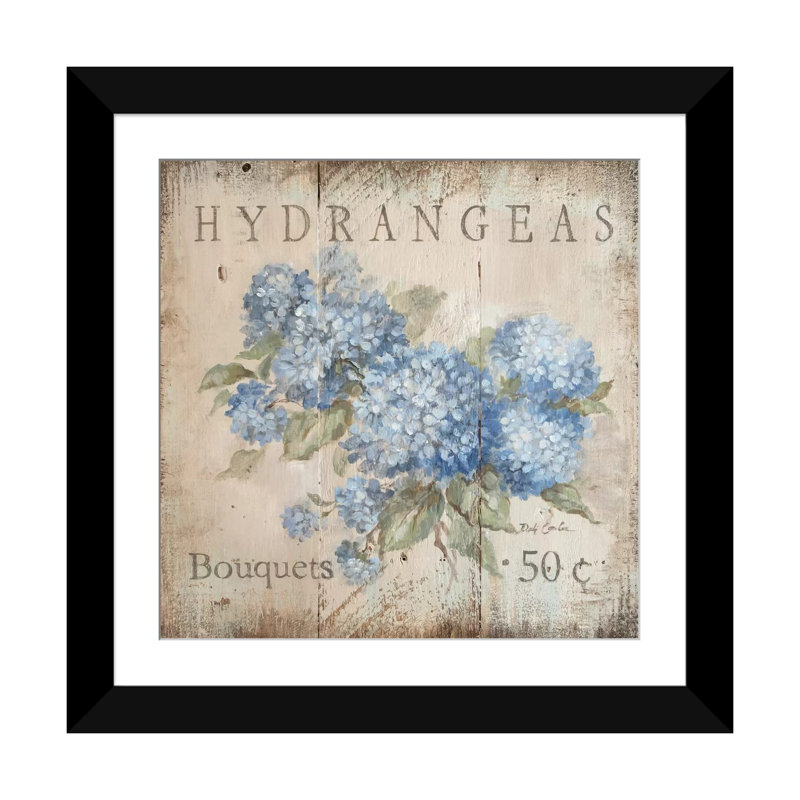 «Hydrangeas Bouquets (50 Cents)» par Debi Coules, impression sur toile tendue, Papier avec cadre noir, Blanc