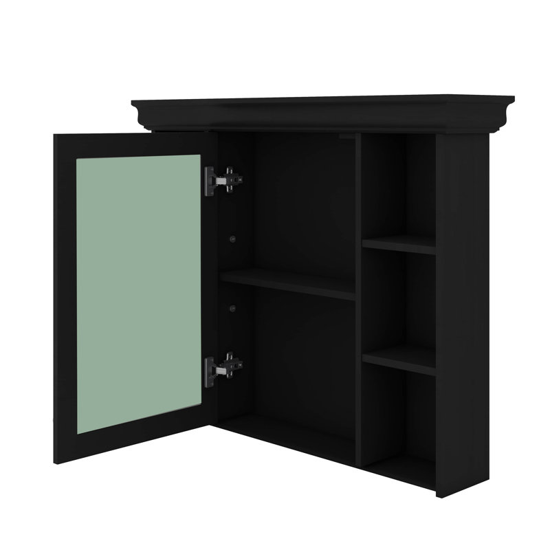 Armoire murale de salle de bain 35 po x 28 po avec porte miroir et 6 étagères ouvertes, armoire de salle de bain contemporaine