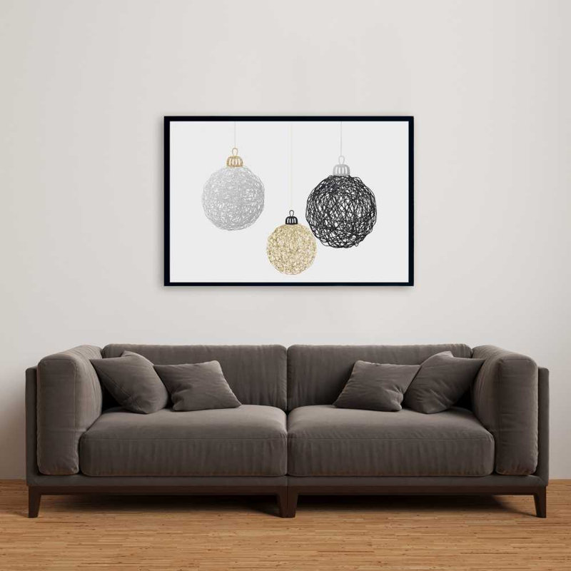 Trois boules de Noël décorées sur toile