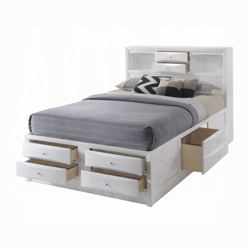 Grand lit Ireland avec rangement, Grand, Blanc