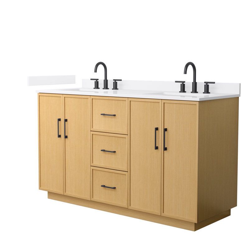 Elan TK 60" Freestanding Double Bathroom Vanity with Quartz Top, White Quartz, Beige, Matte Black