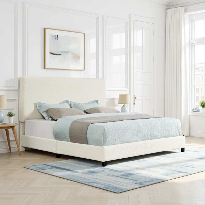 Lit plateforme tapissier Aryia Boucle, Très grand, gris