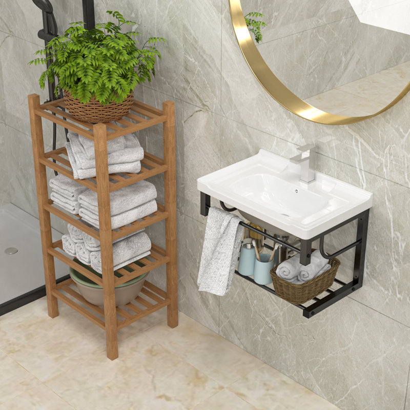 23.75" L x 15.75" W Wall Mounted Bathroom Sink with Towel Rack White Ceramic Bathroom Wall Hung Sink