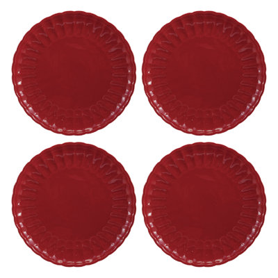Assiette en grès cannelé rouge