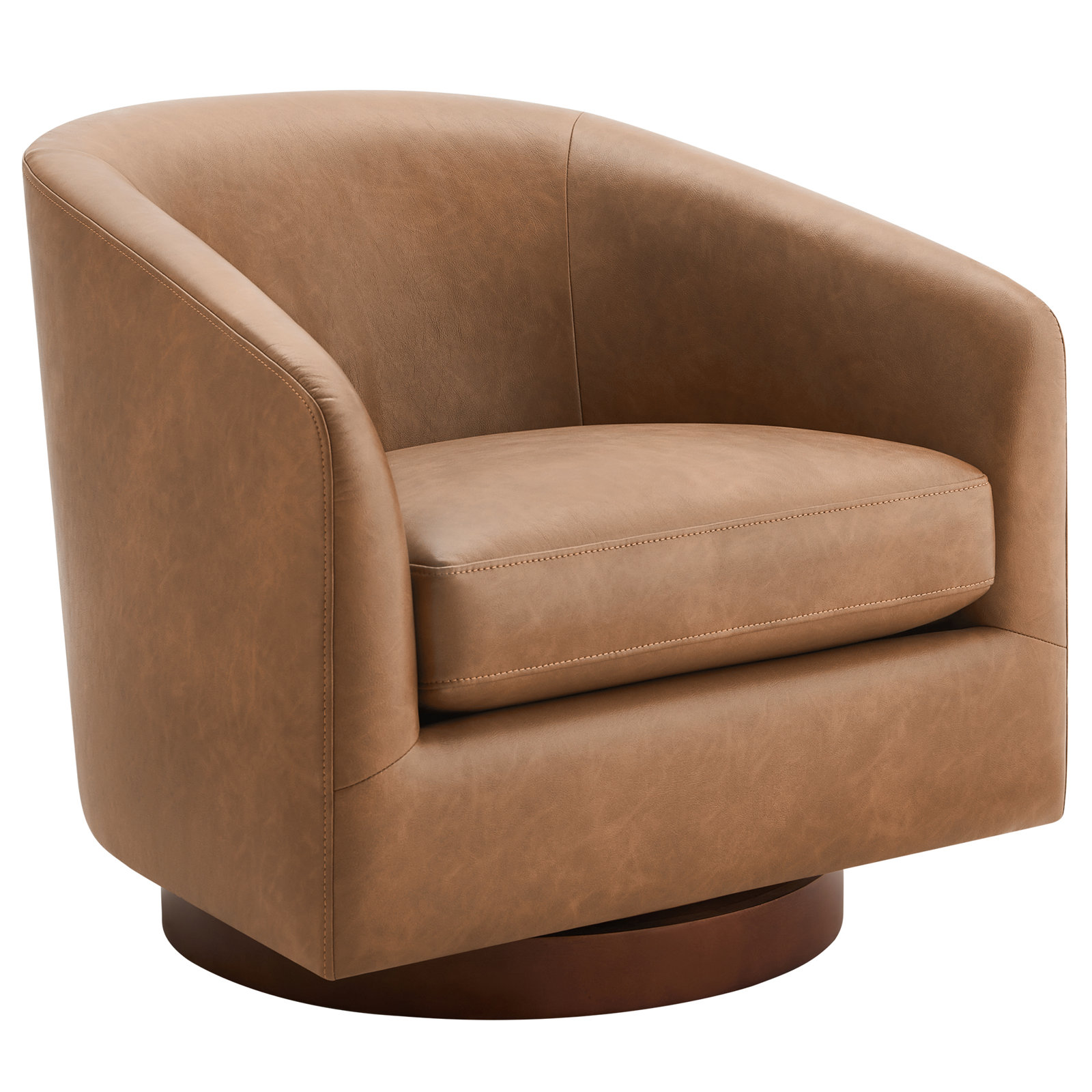 Bennett Vegan Leather Swivel Barrel Chair, Camel