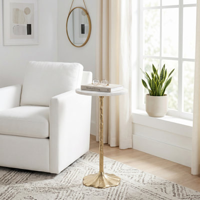 Table d'appoint ronde contemporaine pour table pour le salon Home - Petite table d'appoint à piédestal décoratif pour le salon - 24 po, blanc et or