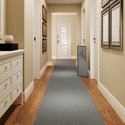 Tapis de couloir extra-long antidérapant sur mesure avec rainures anti-salissures. Robuste, absorbant, résistant aux taches et lavable. Parfait pour les entrées, les couloirs et les bureaux, gris.