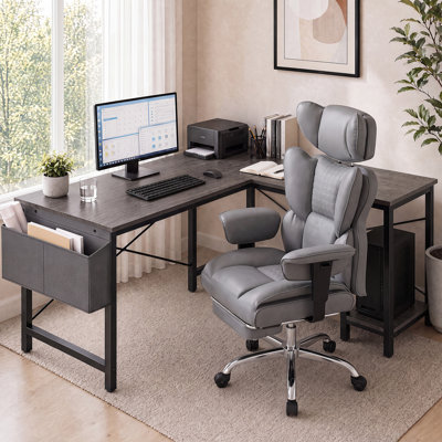Bureau d'ordinateur en L Nahant avec chaise ergonomique multifonctionnelle à haut dossier