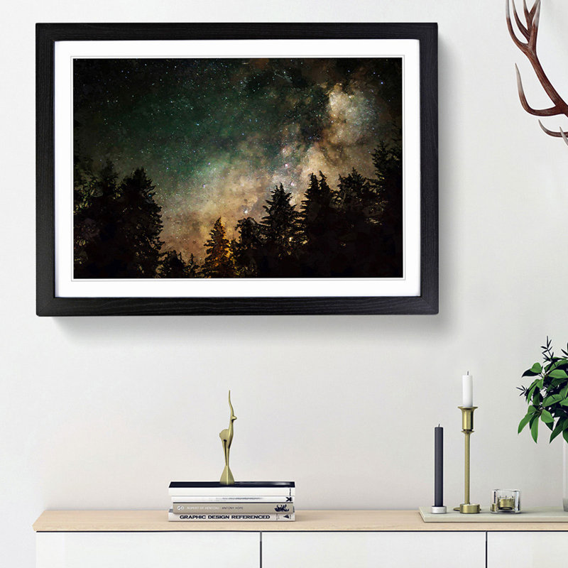 Milky Way Above the Treetops in Abstract - Picture Frame Graphic Art Print, 27cm H x 36cm W x 2cm D, Black Framed
