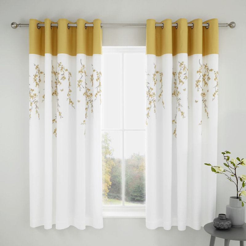 Embroidered Blossom Eyelet Room Darkening Curtains, White