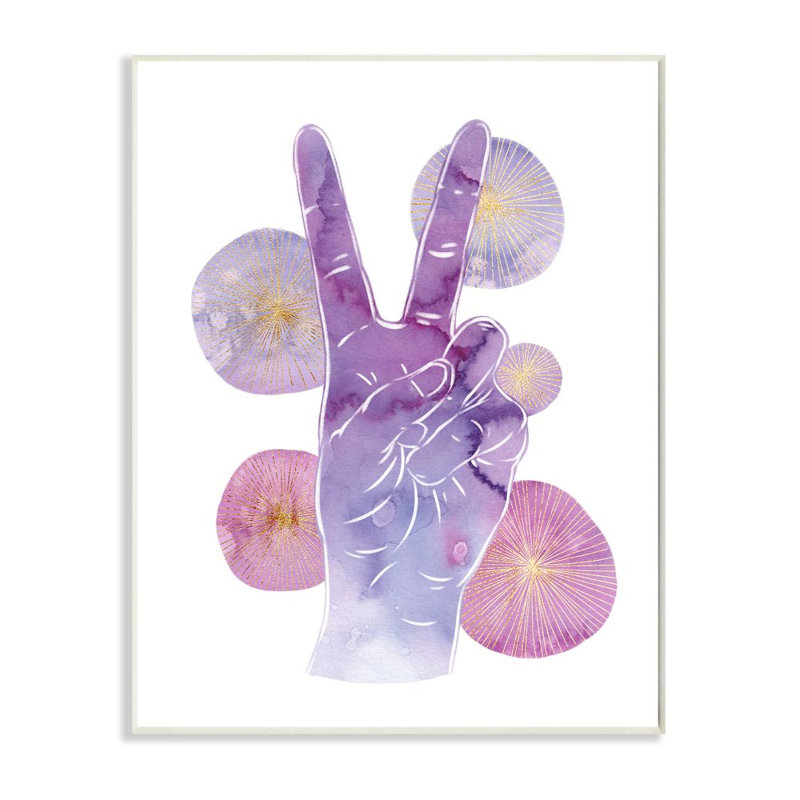 Aquarelle mauve, signe de paix avec des formes abstraites par Ziwei Li - impression d'art graphique, Plaque murale
