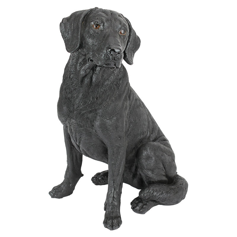 Black Resin Labrador Retriever Dog Garden Statue, 15.5 Inches Tall
