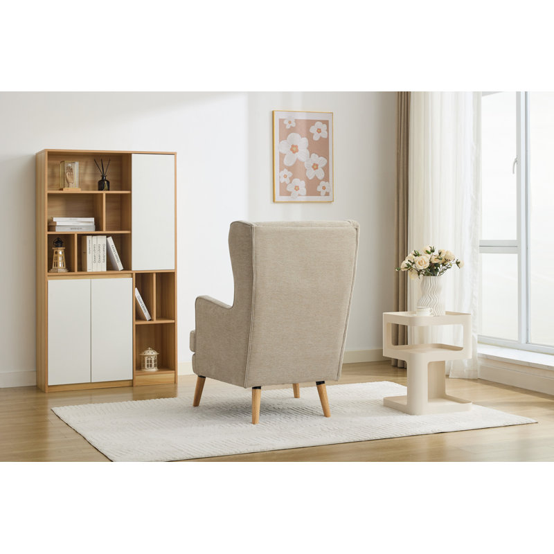 Upholstered Wingback Chair, Beige