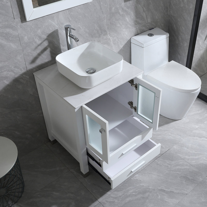 Ensemble de meuble-lavabo simple 24 po avec miroir Ekkehardt, Blanc