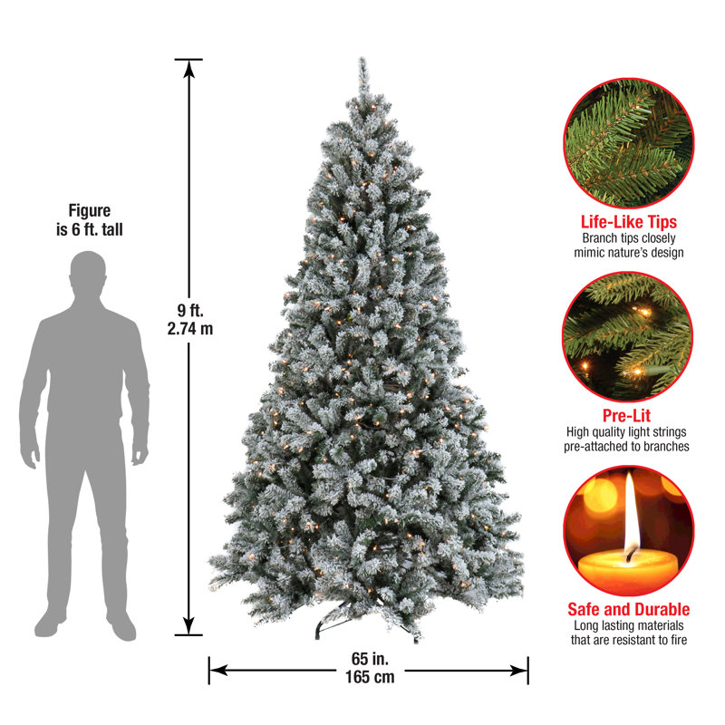 The Holiday Aisle® Snowy North Valley Spruce Tree with Clear Lights, 9' H