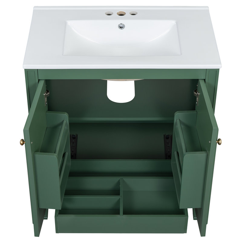 Meuble-lavabo de style rétro 30 po avec lavabo, Vert