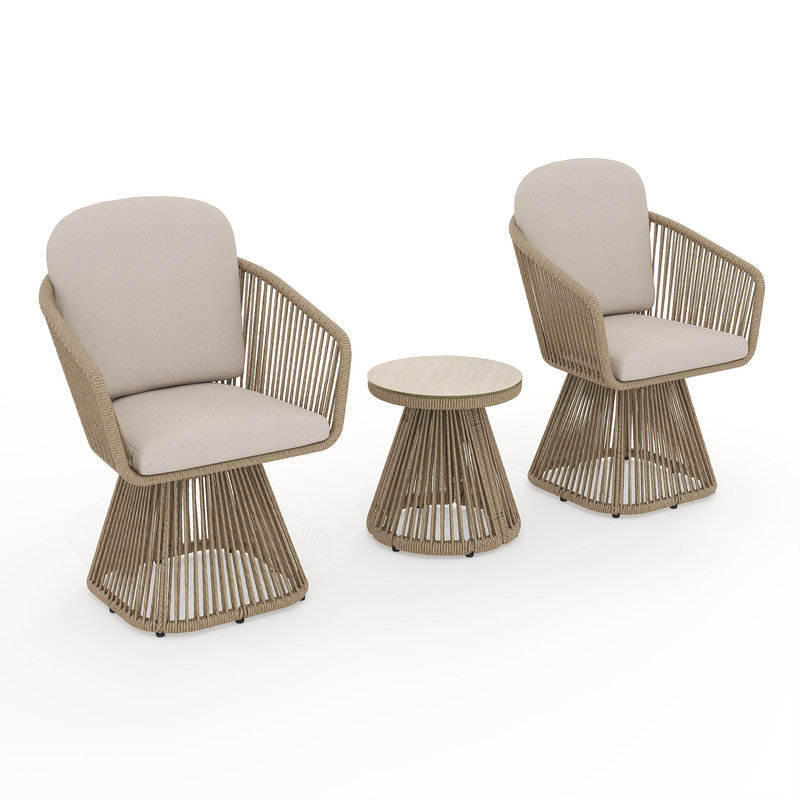 Fauteuil pivotant extérieur en osier 3 pièces avec table d'appoint