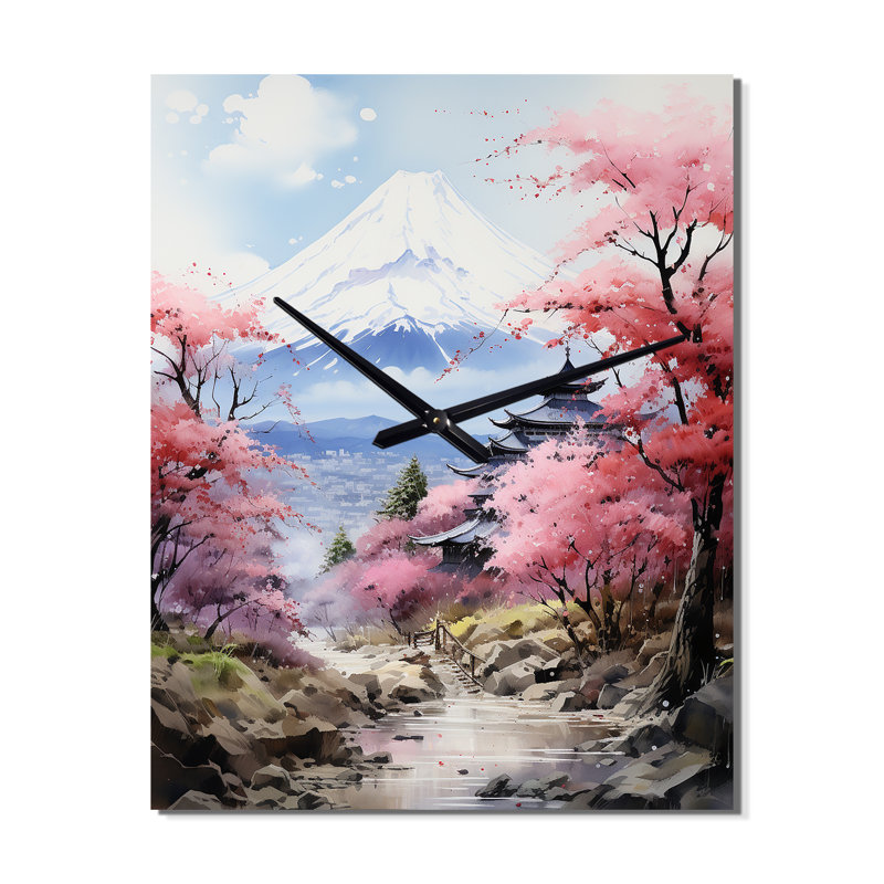 Asian Art Majestic Mont Fuji III - Asian Very Large Wall Clocks, 32" H x 16" W x 1" D