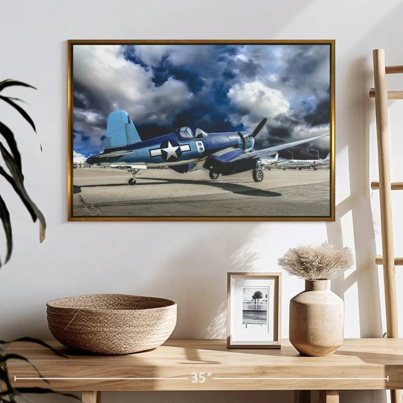 Avion de la Seconde Guerre mondiale, 25 po x 17 po, Cadre flottant doré