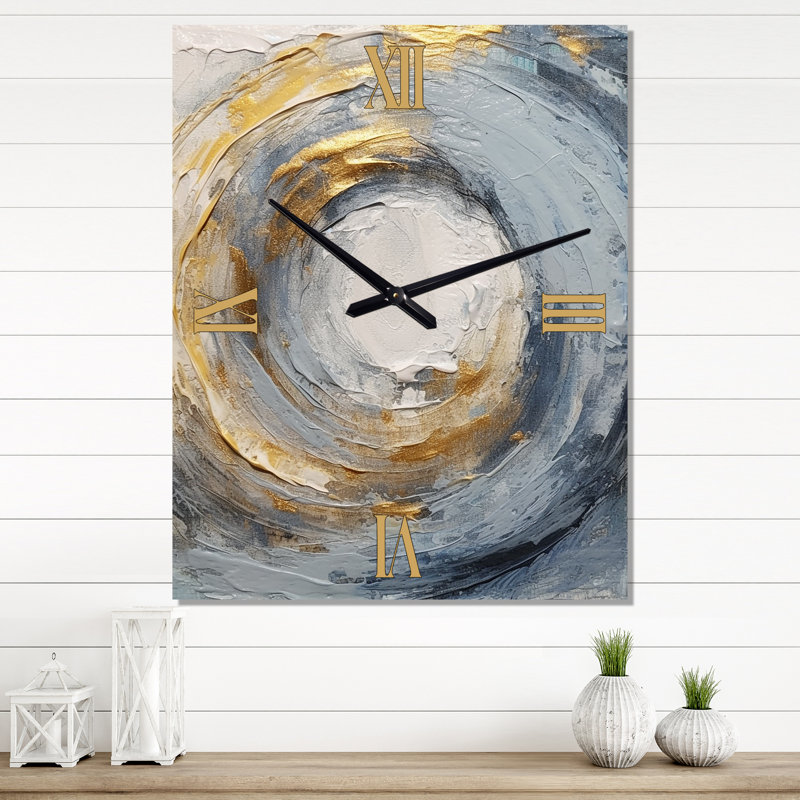 Horloge murale spirales abstraites dorées et bleues, Grand
