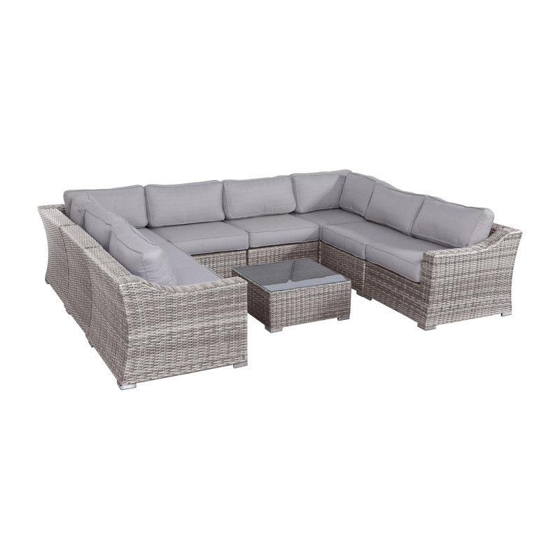 Saffi Wicker Fully Assembled 6 - Person Seating Group with Cushions, Olefin Gray, Mixed Gray