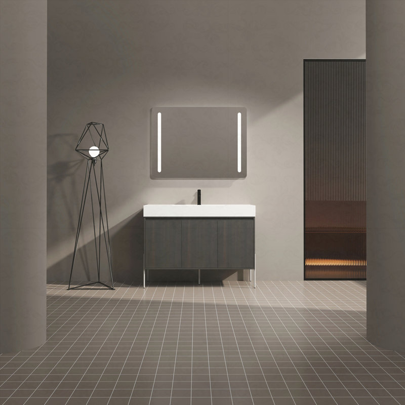 Meuble-lavabo autoportant avec lavabo en résine, armoire de rangement avec portes à fermeture douce, 48"
