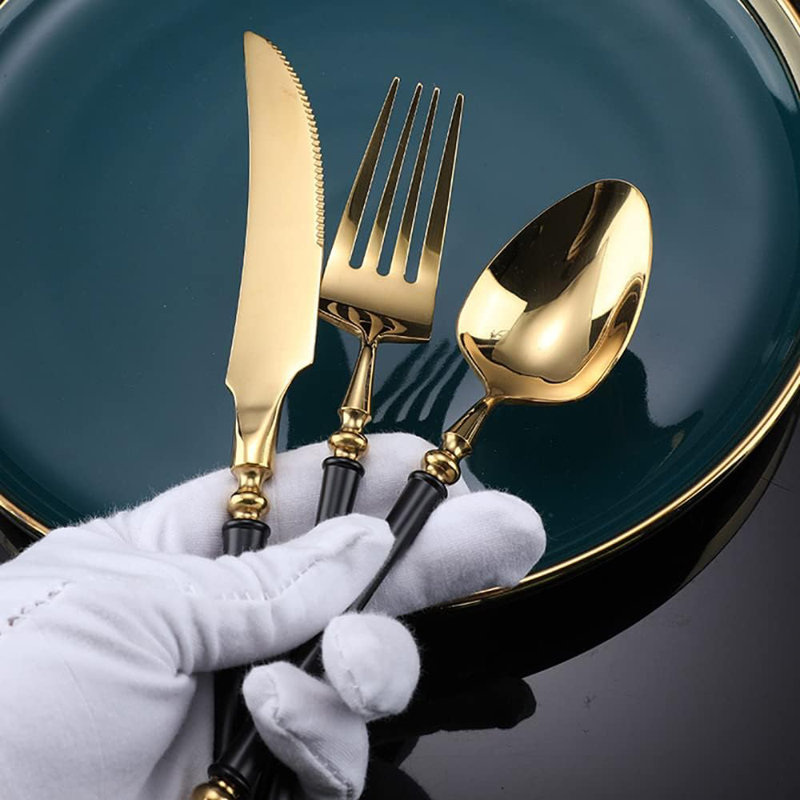 30-Piece 18/10 Stainless Steel Silverware Set, Mirror Polished Black, Service For 6