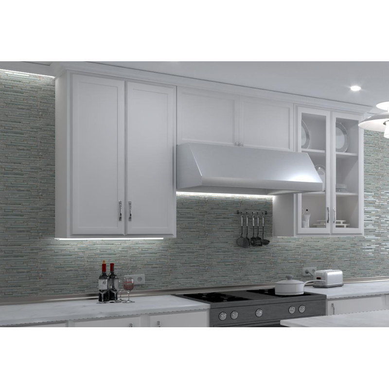 Bravio Glass and Natural Stone Linear Mosaic Wall Tile, Aquavelt