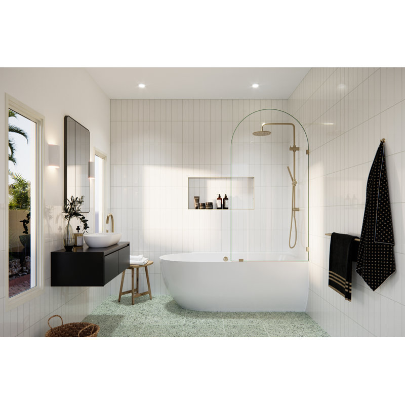 Venus 34 in. x 66.75 in. Single Fixed Frameless Arched  Bathtub Panel, Brushed Bronze