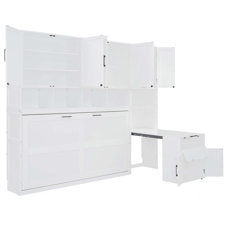 Lit escamotable simple avec placard, tiroirs et bureau