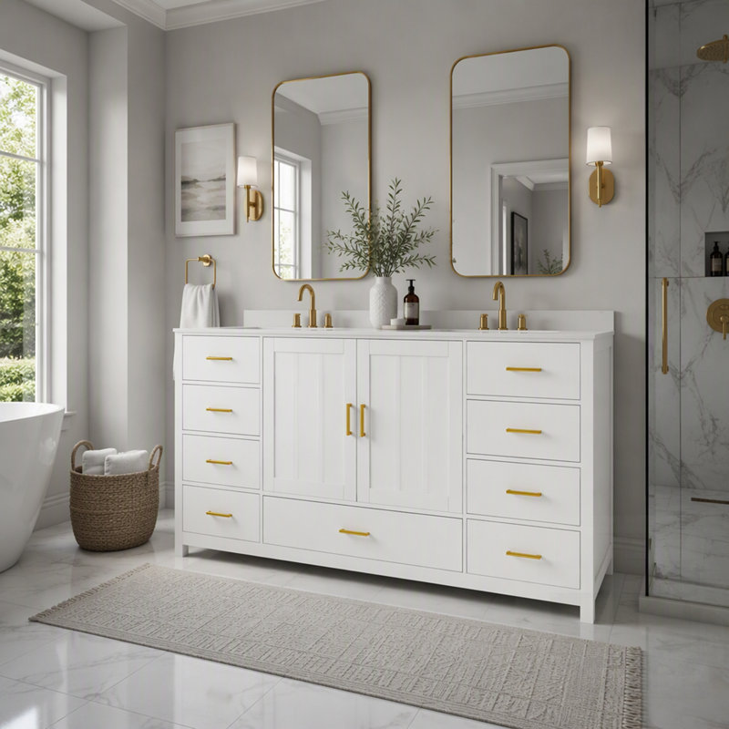 Base de meuble-lavabo durable avec portes à fermeture en douceur, tiroirs multiples et rangement rabattable pour une organisation améliorée