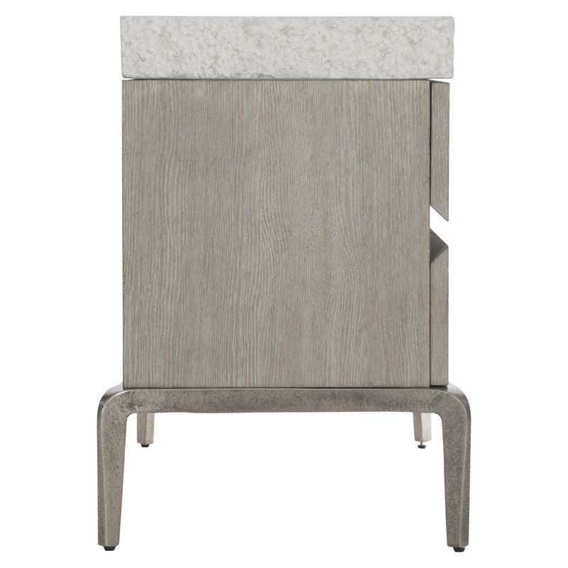 Gray Transitional 2-Drawer Nightstand with Concrete Top
