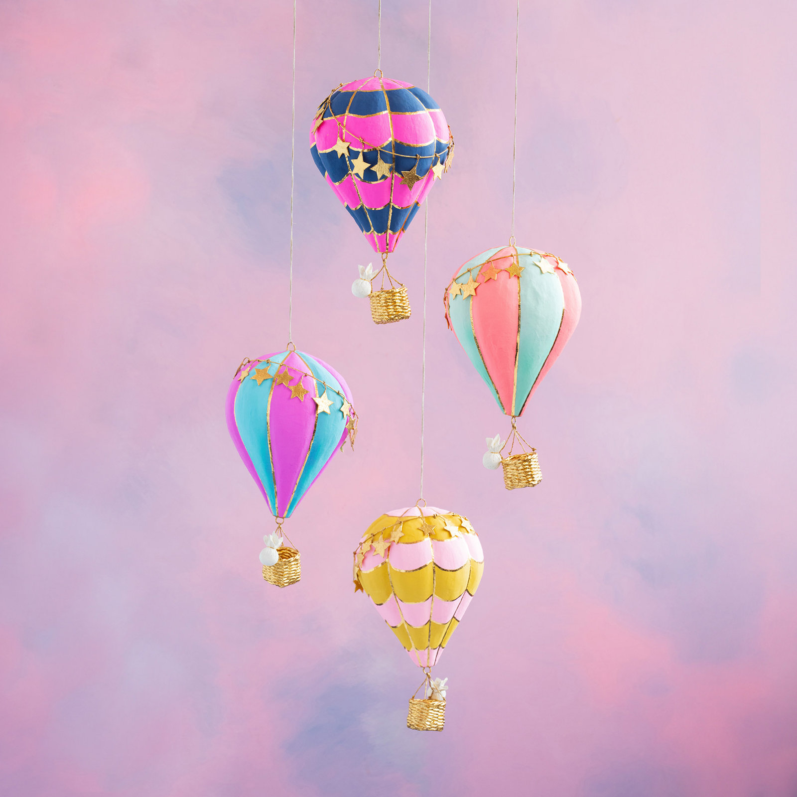 Hot Air Balloon Display Decor, Cyan/Violet
