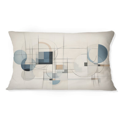 Blue Grey Line Art Abstract Geometrics IV - Coussin décoratif imprimé