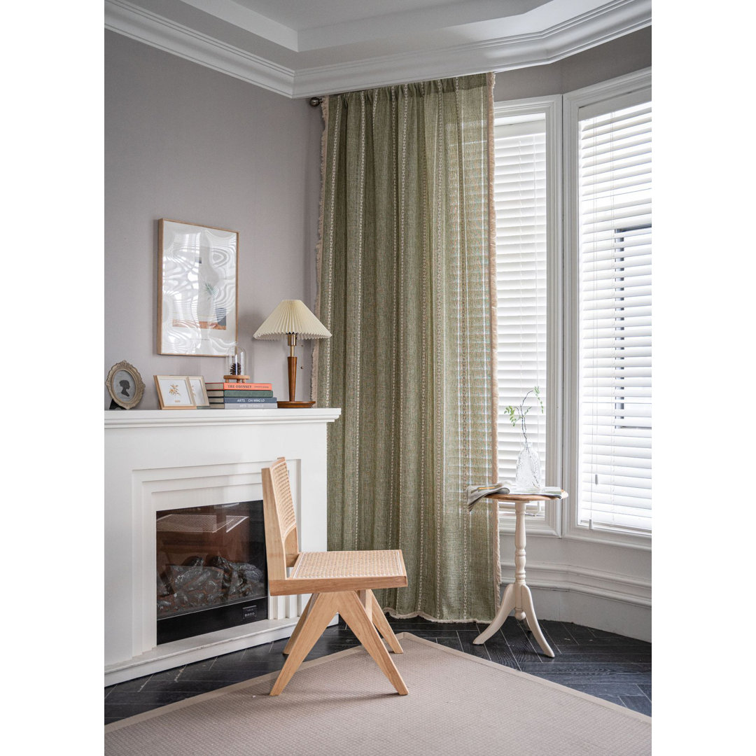 Cheron Windows Green Striped Embroidery Curtains Crochet Vintage Cotton Tassel Curtains （Set of 2） Dakota Fields Size per 