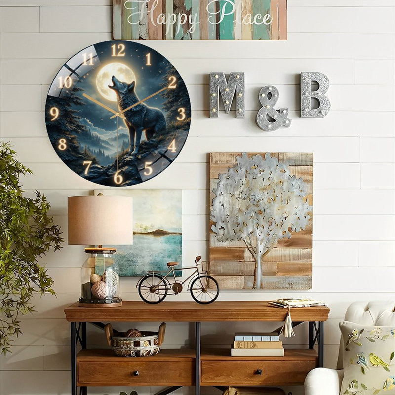 Horloge murale en verre loup