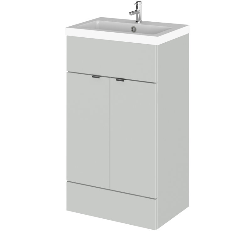 Stalnaker 505mm Single Bathroom Vanity with Integrated Polymarble Basin, Gloss Grey Mist