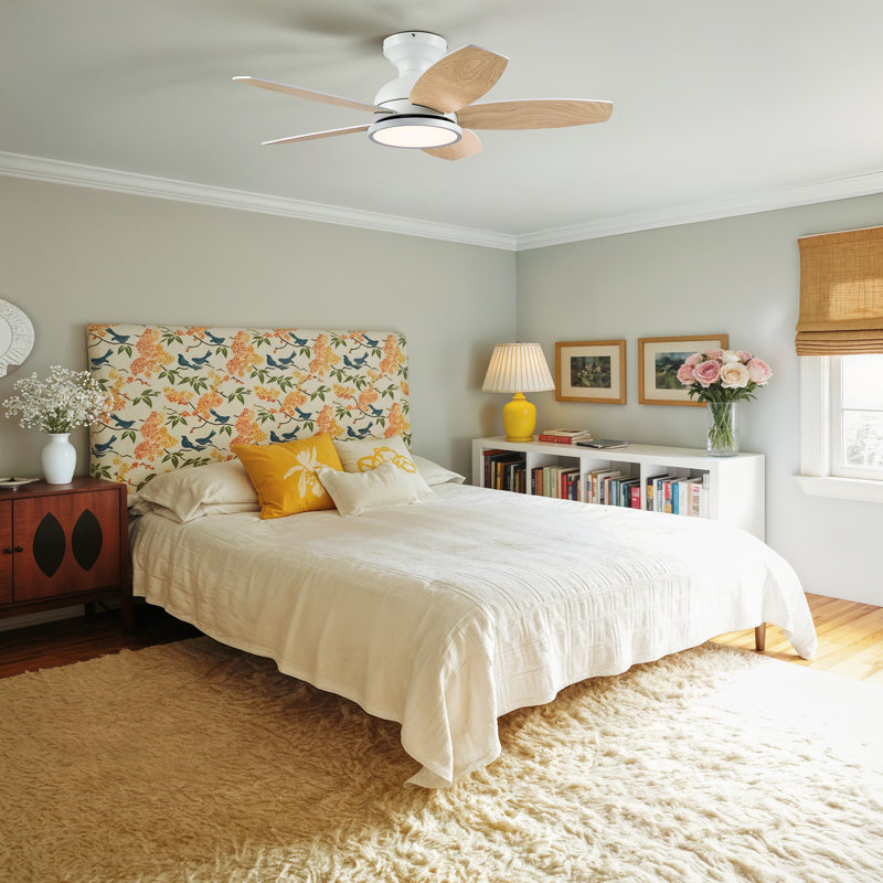 Ventilateur de plafond encastré moderne 36 "avec lumières DEL et télécommande, Blanc