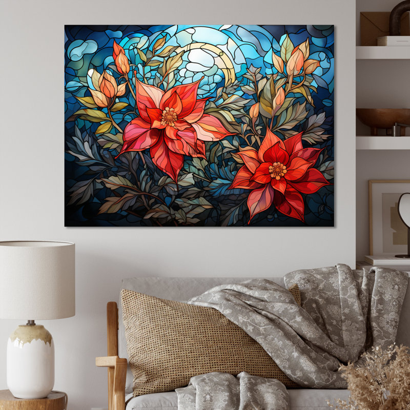 «Poinsettia Flower», impression sur toile encadrée, H 16 po x l 32 po x P 1 po, Toile tendue