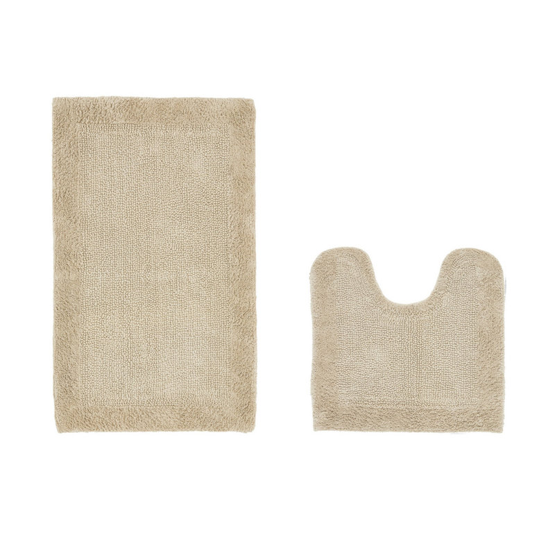 Ensemble de tapis pour salle de bain réversible 100% coton Moriceau, 2 pièces (20 po x 20 po | 21 po x 34 po), Sable