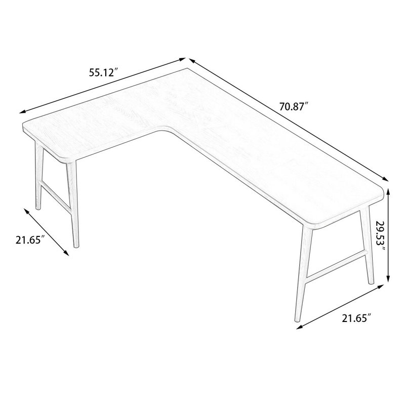 Bureaux en bois massif en L Burlywood, 29.53" H x 70.87" W x 55.12" D, Retour à gauche