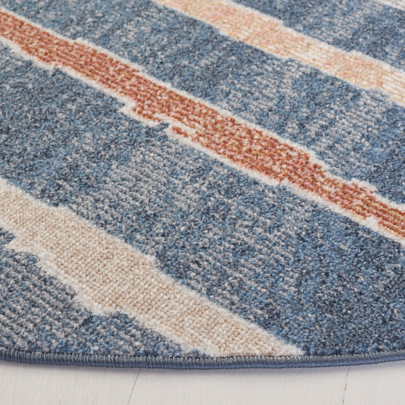 Setebos  Washable Area Rug In Blue/Ivory, Round 6'7"