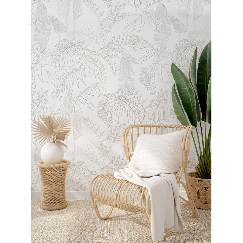 Murale feuilles de la jungle de Pékin L 9 pi x l 24 po, L 9 pi x l 24 po, Gris