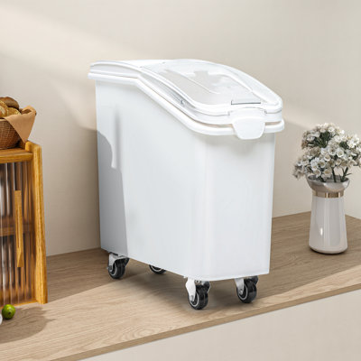 Balconera 27 Gallon Ingredient Storage Bin, 625 Cups Commercial Flour Food Container with 360° Swivel Wheels, Scoop and Lid, White