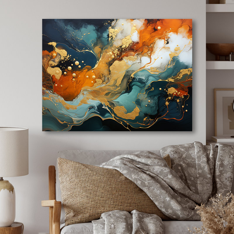 Tempête de marbre bleu et doré V - art mural abstrait en métal MT137162, H 30 po x l 40 po x P 1,5 po