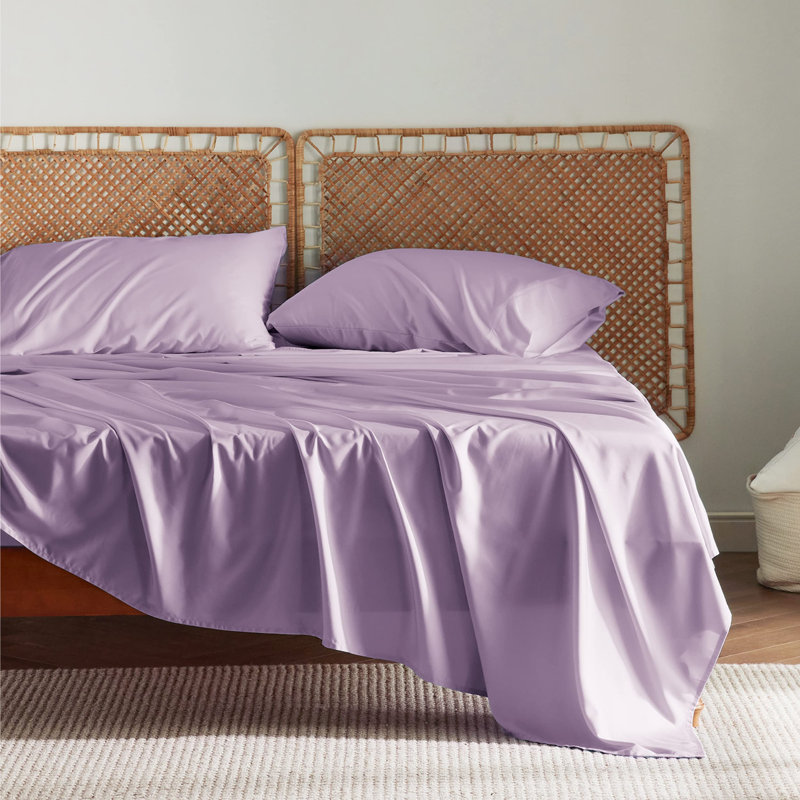 Ensemble de draps en rayonne de bambou Essential Collection, Ensemble de draps pour très grand lit avec 2 taie, Lilas